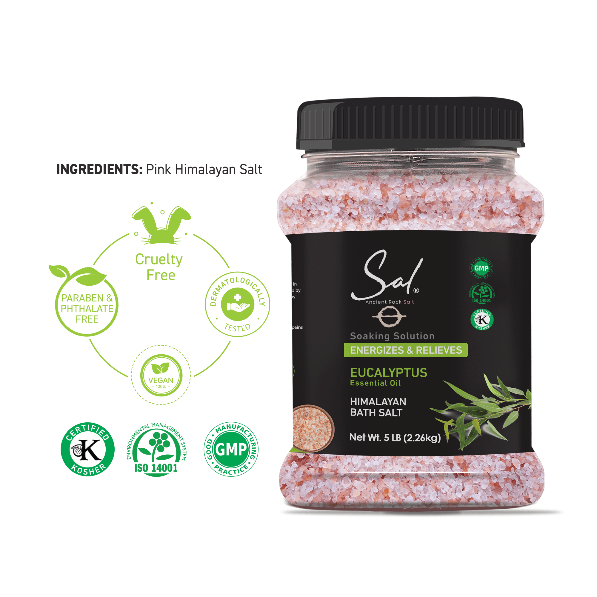 Himalayan Pink Bath Salt, Eucalyptus, 5 lb Jar - View 3