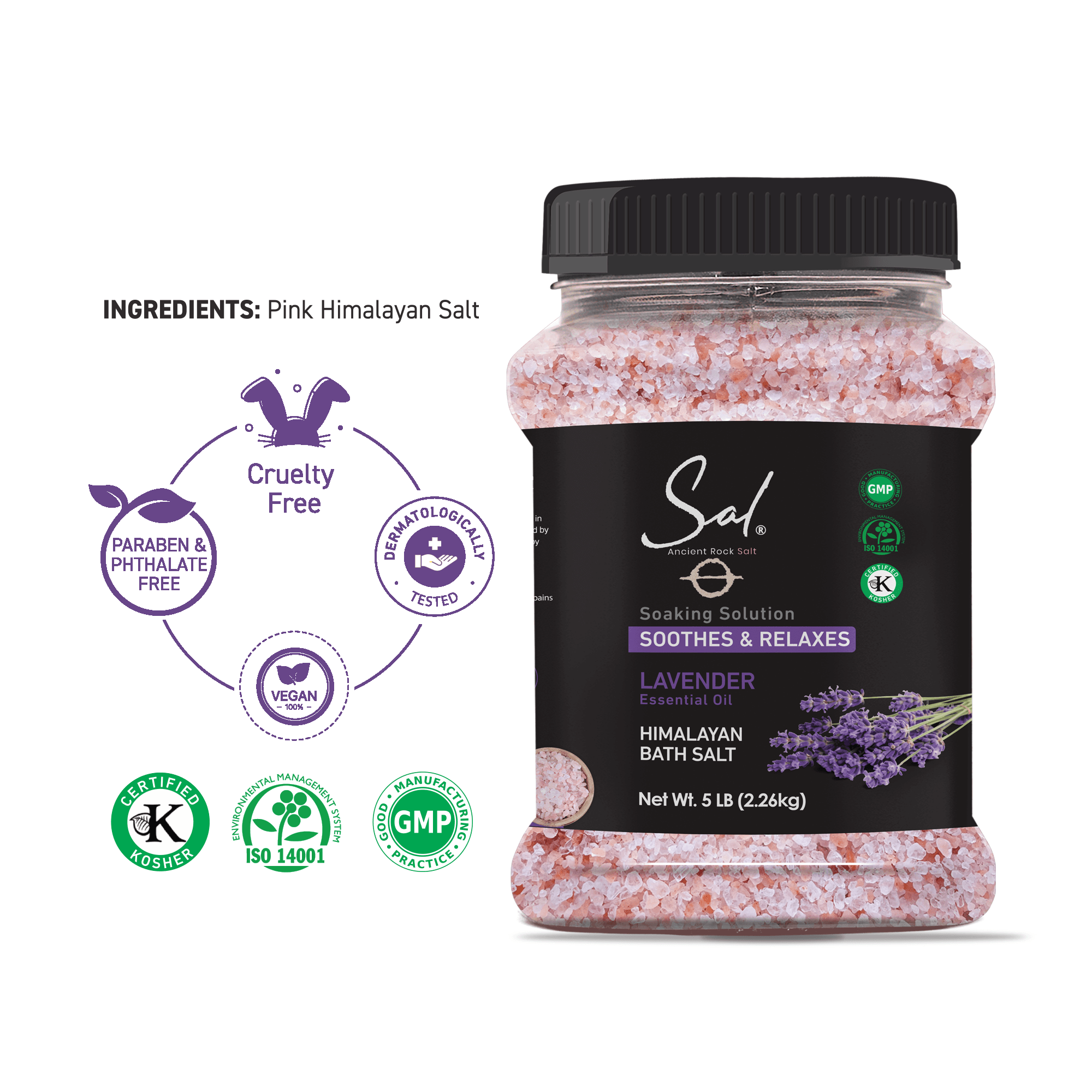 Himalayan Pink Bath Salt, Lavender, 5 lb Jar - View 2